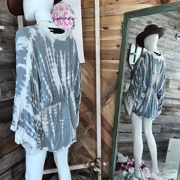 Sim & Sam S/M Tie Dye White/Gray Kimono - Picture 9 of 10